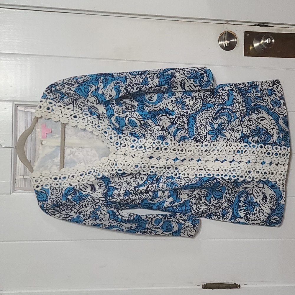 Lilly Pulitzer Hippy Hippy Shake Ariel Blue Dress Lace Lined Sz M EUC